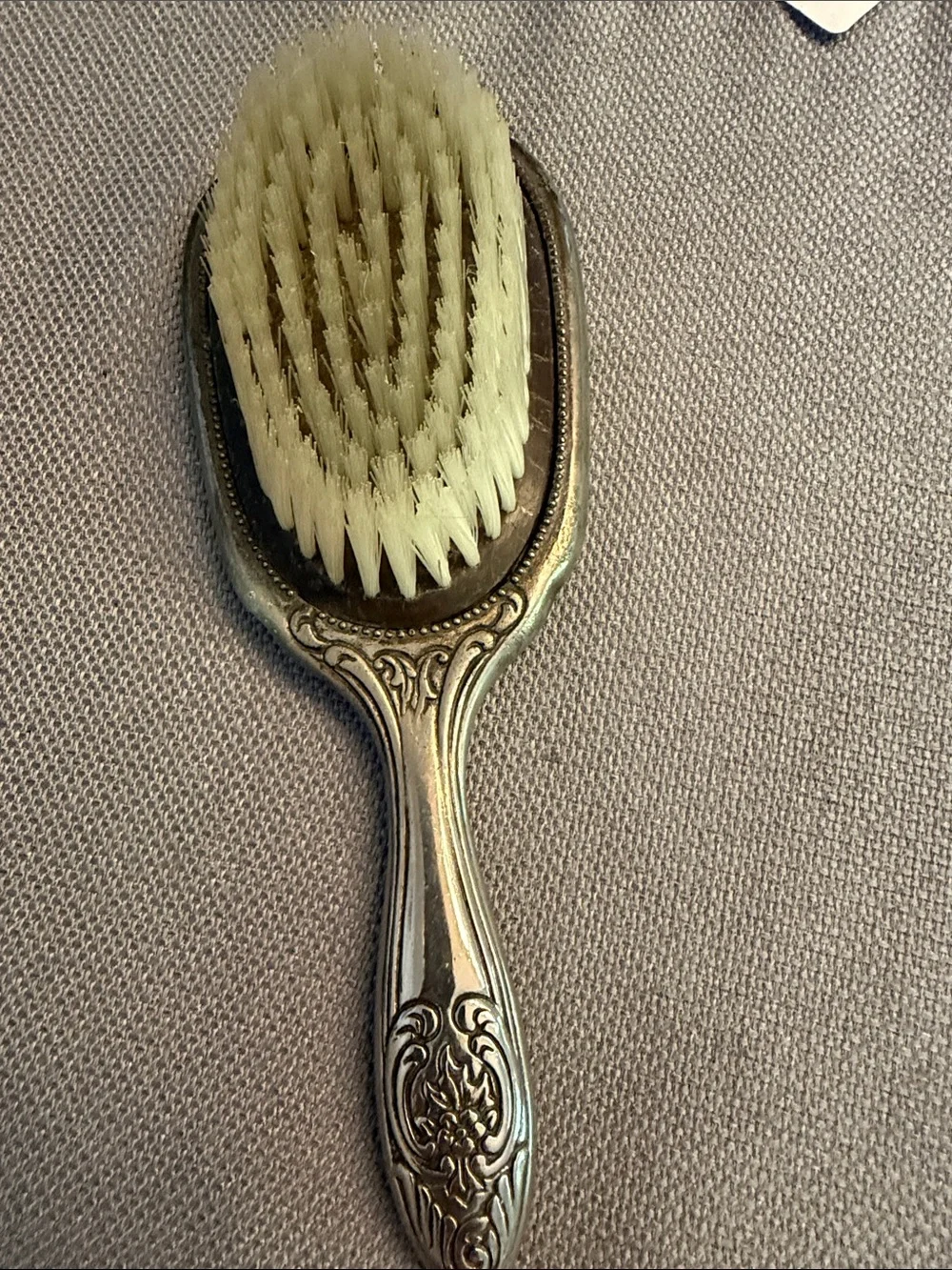 Vintage Silver plated Grooming Brush with White Bristles